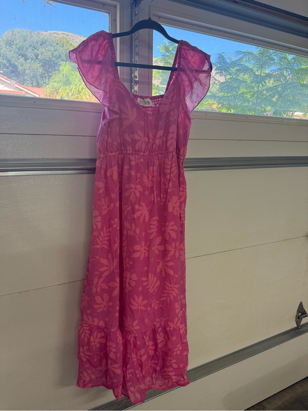 Fuchsia Floral Maxi Dress with Flutter Sleeves
